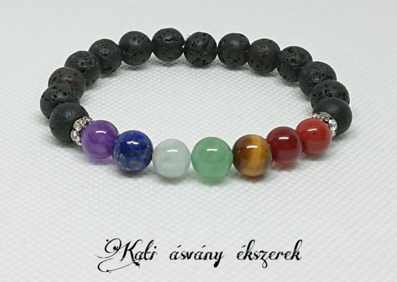 7 csakra harmonizáló lávaköves, aromaterápiás ásvány karkötő