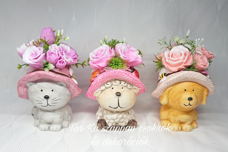 Állatfigurás szappanvirág csokrok
