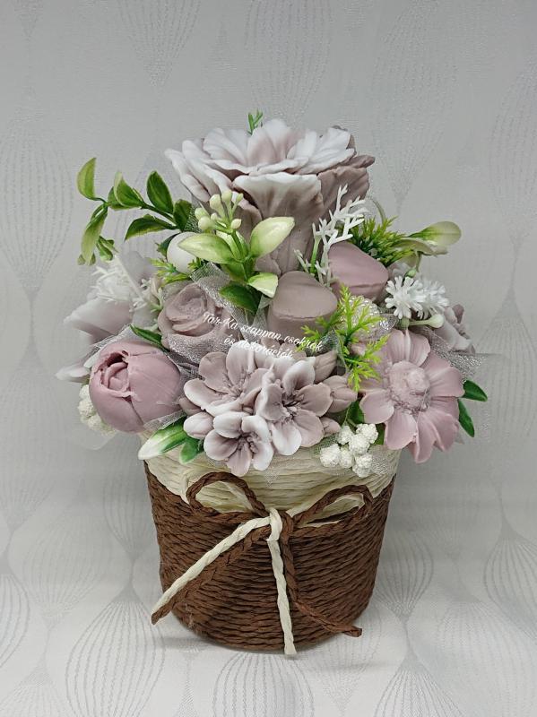 Barna - fehér illatos szappan csokor köteles kaspóban