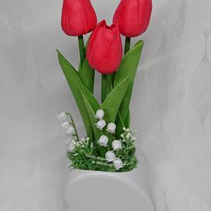 3 szálas élethű tulipán csokor szív kerámia kaspóban