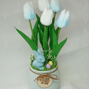 5 szálas élethű tulipán csokor Home Sweet Home kaspóban