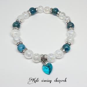 Angyal aura kvarc és apatit ásvány karkötő Swarovski szív medállal