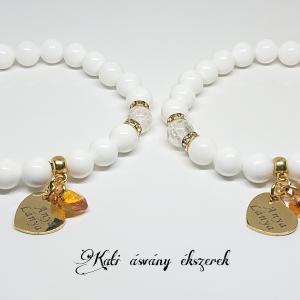 Anya - lánya kagylóhéj és hegyikristály ásvány karkötő szett Swarovski szív medállal