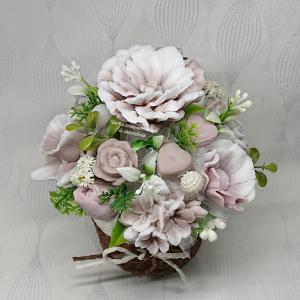 Barna - fehér illatos szappan csokor köteles kaspóban