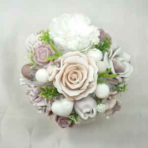 Barna - fehér illatos szappanvirág dekoráció köteles kaspóban