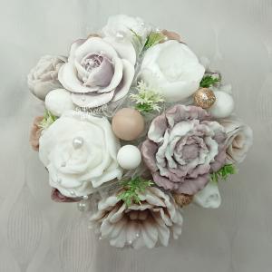 Barna - fehér illatos szappanvirág dekoráció rusztikus kaspóban