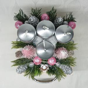 Fehér - rózsaszín - ezüst  fiókos adventi dekoráció