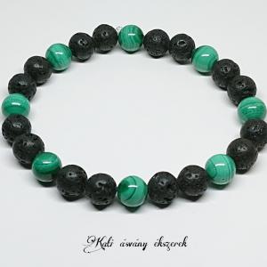 Férfi lávakő és malachit ásvány karkötő