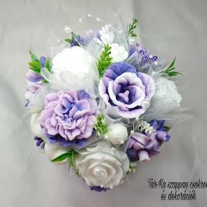 For you Lila - fehér szappan csokor lila nagy kerek boxban