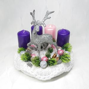 Horgolt adventi szarvasos koszorú