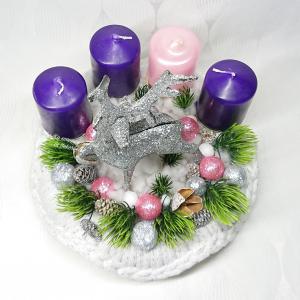 Horgolt adventi szarvasos koszorú