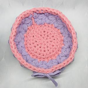 Horgolt lila - rózsaszín tároló