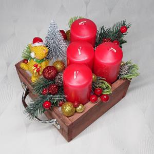 Karácsonyi fiókos macis adventi dekoráció