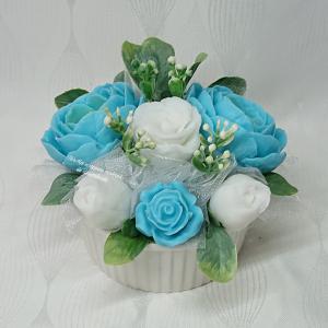 Kék - fehér szappanvirág csokor jázmin illattal