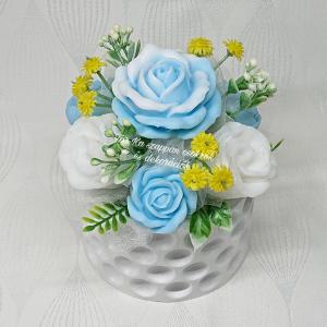 Kék - fehér szappanvirág csokor Nag Champa illattal