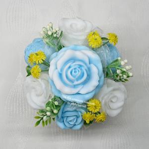 Kék - fehér szappanvirág csokor Nag Champa illattal