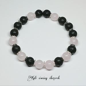 Lávakő és rózsakvarc ásvány karkötő