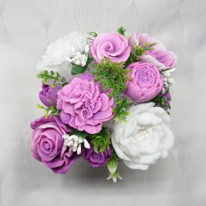 Lila - rózsaszín - fehér szappanvirág dekoráció rombusz mintás kaspóban