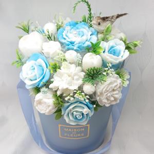 Nagy kék - fehér illatos szappan box kismadárral