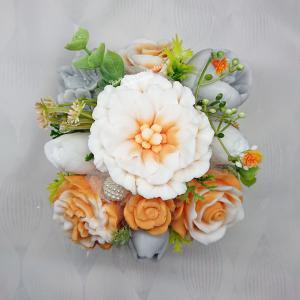 Narancssárga - szürke - fehér illatos szappanvirág csokor