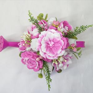 Pink - fehér szappanvirág csokor fém locsolókannában