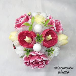 Piros - sárga - fehér szappan csokor kerek formájú boxban