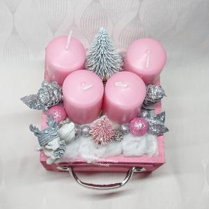 Rózsaszín - ezüst  fiókos adventi dekoráció