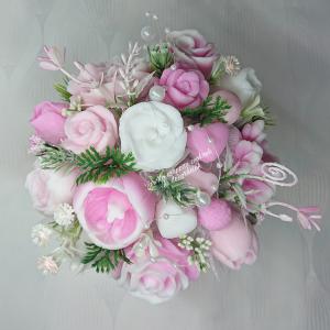 Rózsaszín - fukszia - fehér illatos szappan csokor köteles kaspóban