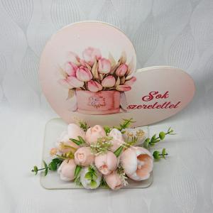 Sok szeretettel! orchidea illatú szappan tulipán csokor fatáblán
