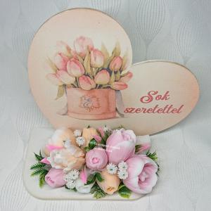 Sok szeretettel! szappan tulipán csokor fatáblán