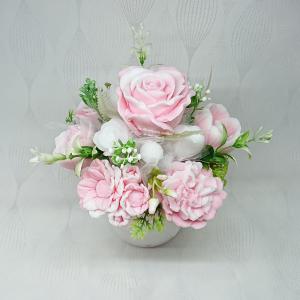 Szappanvirág csokor nagy pöttyös kaspóban