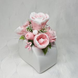 Szappanvirág csokor szív kerámia kaspóban