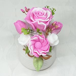 Szappanvirág csokor zöld leveles kaspóban