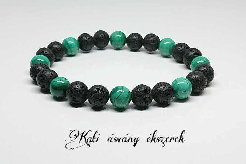 Férfi lávakő és malachit ásvány karkötő