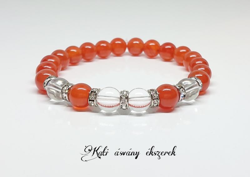 Hegyikristály és karneol ásvány karkötő