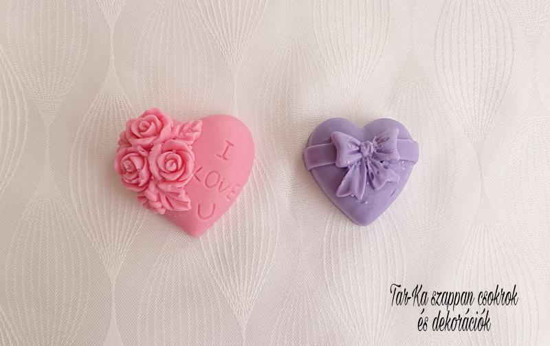 I LOVE YOU vagy masnis szívecske szappan dísz organza szatyorral