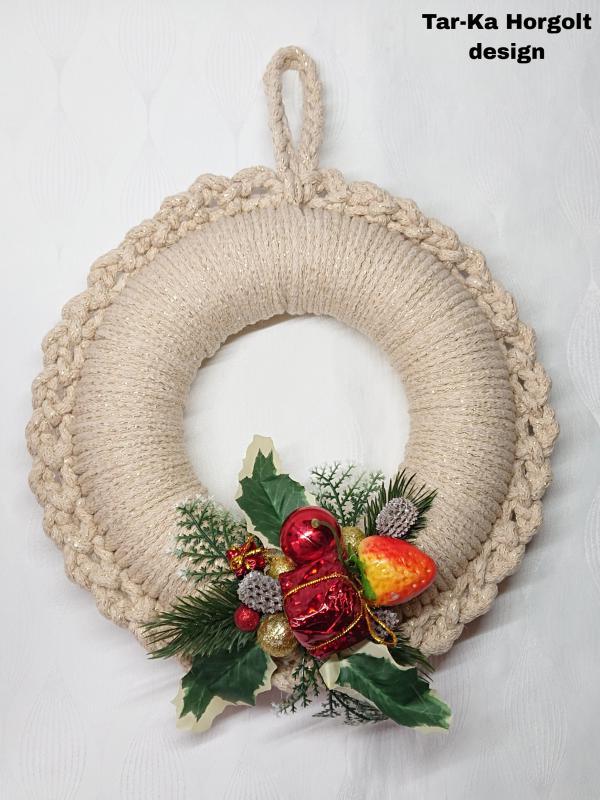 Karácsonyi horgolt ajtódísz, kopogtató