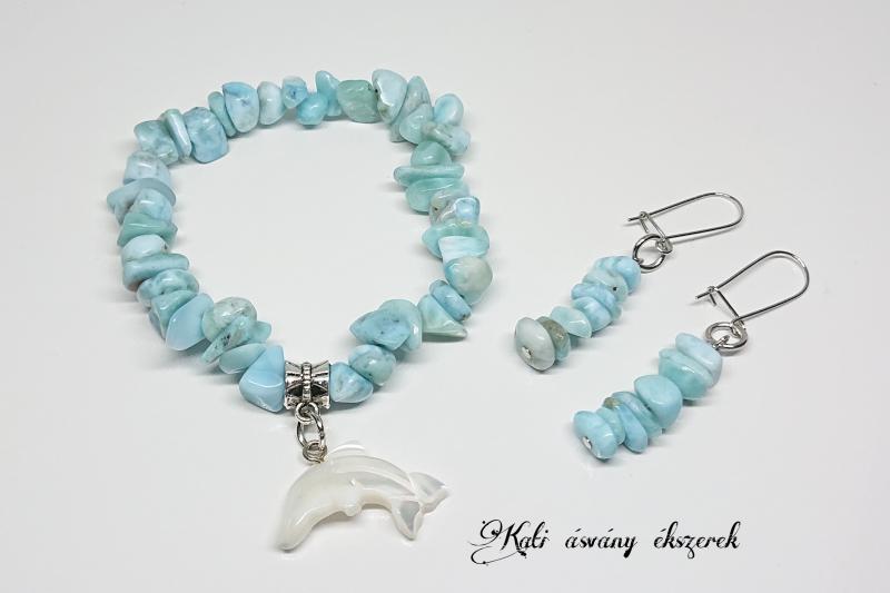 Larimar (delfinkő) ásvány karkötő és fülbevaló