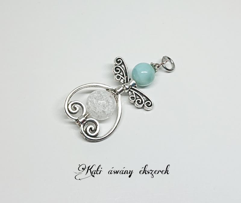 Larimar és hegyikristály őrangyal, segítő angyal medál