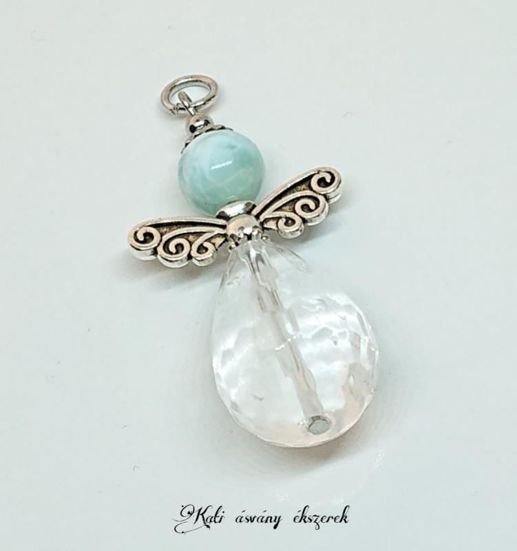 Larimar és hegyikristály őrangyal, segítő angyal medál