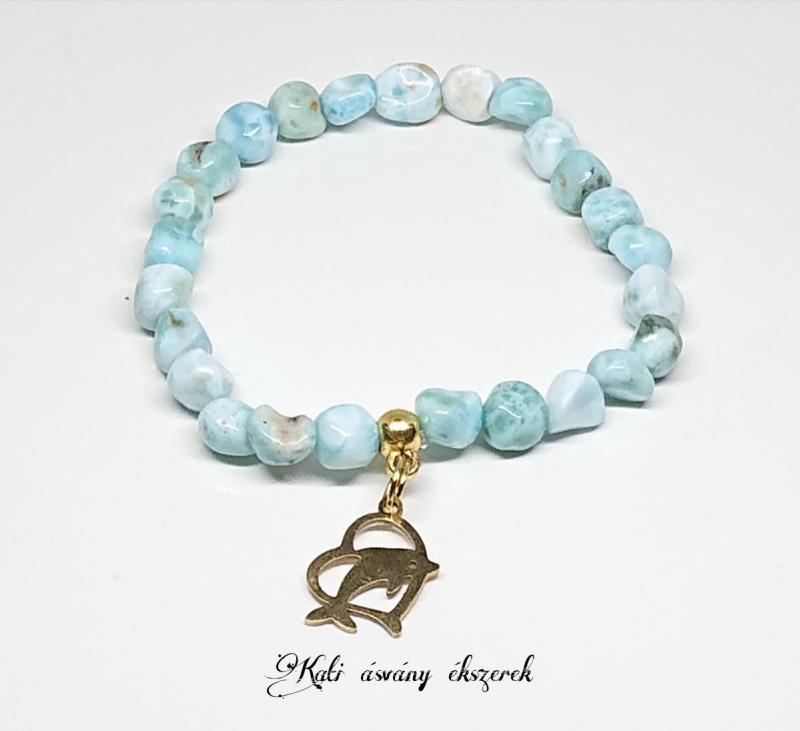 Larimar nugget ásvány karkötő delfin medállal