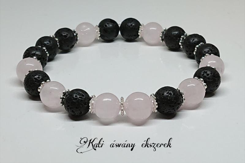 Lávakő és rózsakvarc ásvány karkötő