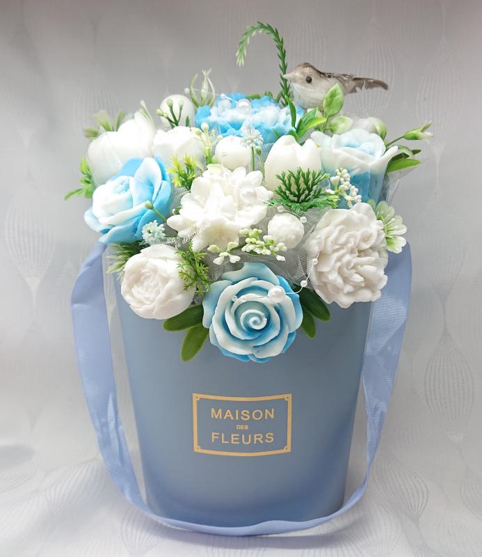 Nagy kék - fehér illatos szappan box kismadárral