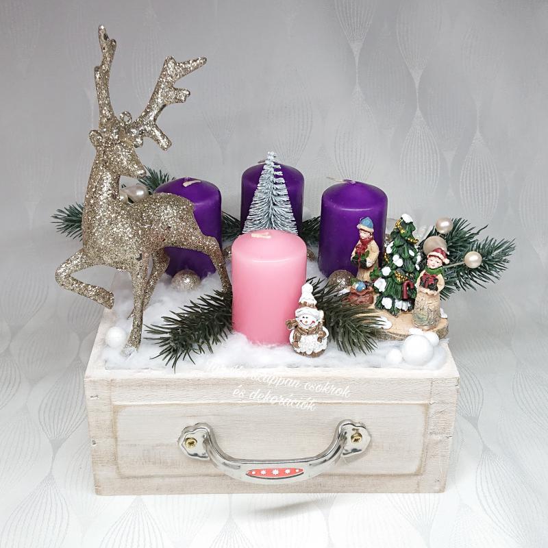 Nagy lila - rózsaszín fiókos adventi dekoráció