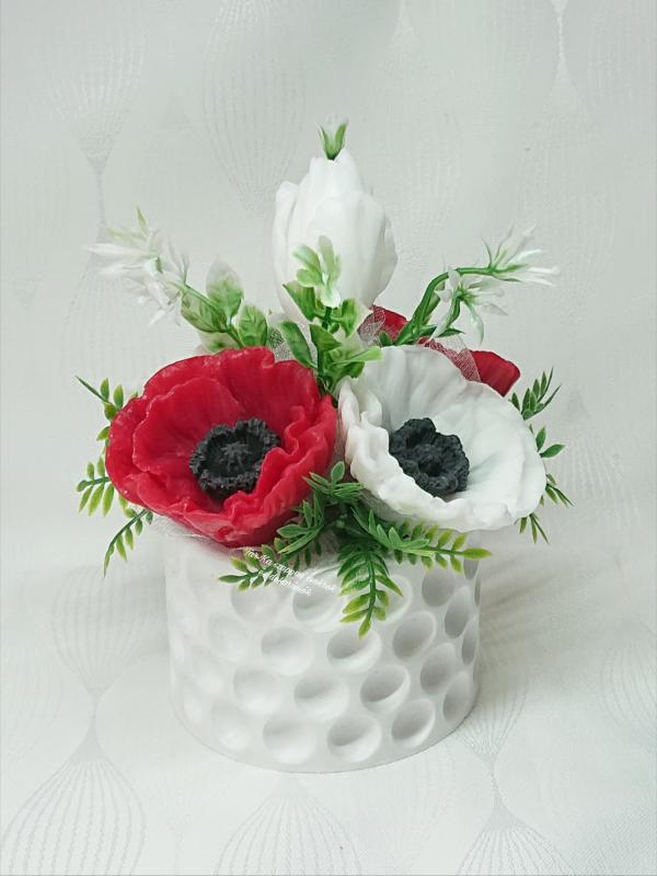 Pipacsos szappanvirág csokor