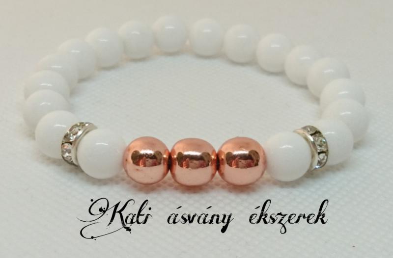 Rosegold hematit és tejkvarc ásvány karkötő