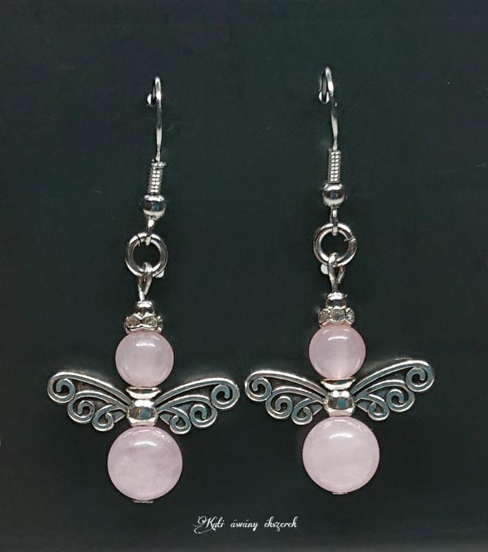 Rózsakvarc angyalos fülbevaló