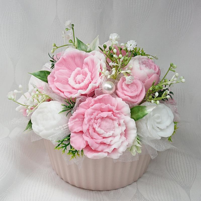 Rózsaszín - fehér illatos szappanvirág csokor
