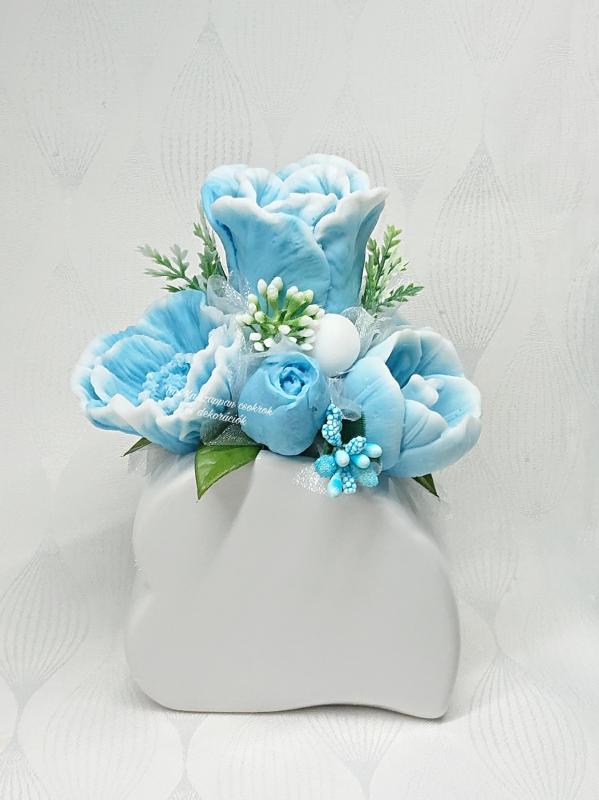 Szappanvirág csokor szív kerámia kaspóban