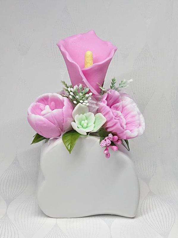 Szappanvirág csokor szív kerámia kaspóban